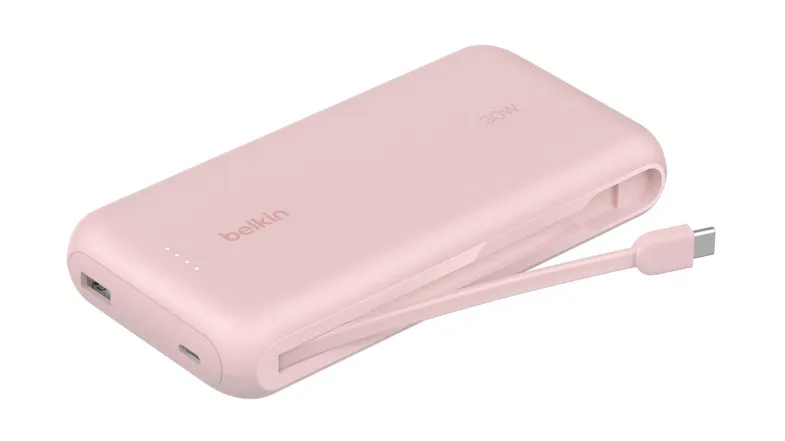 Belkin BoostCharge 20,000mAh 2-Port USB-C & USB-A Power Bank with Integrated USB-C Cable - Pink (BPB024fqPK) Belkin BoostCharge 20,000mAh 2-Port USB-C & USB-A Power Bank with Integrated USB-C Cable - Pink (BPB024fqPK)