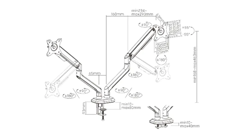 Konic Elemental Dual-Screen Spring-Assisted Arm for 17"-32" Monitors with Laptop Mount Konic Elemental Dual-Screen Spring-Assisted Arm for 17"-32" Monitors with Laptop Mount
