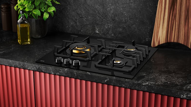 AEG 60cm 3 Burner Gas Cooktop - Black Glass (HGC6366BB) AEG 60cm 3 Burner Gas Cooktop - Black Glass (HGC6366BB)