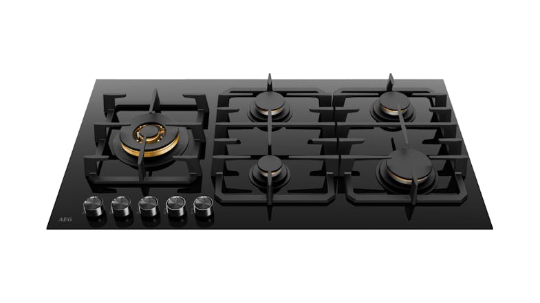 AEG 90cm 5 Burner Gas Cooktop - Black Glass (HGC9566BB) AEG 90cm 5 Burner Gas Cooktop - Black Glass (HGC9566BB)
