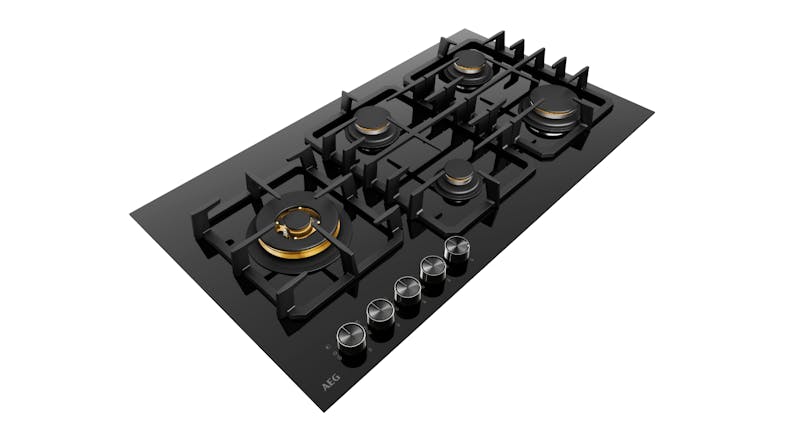 AEG 90cm 5 Burner Gas Cooktop - Black Glass (HGC9566BB) AEG 90cm 5 Burner Gas Cooktop - Black Glass (HGC9566BB)