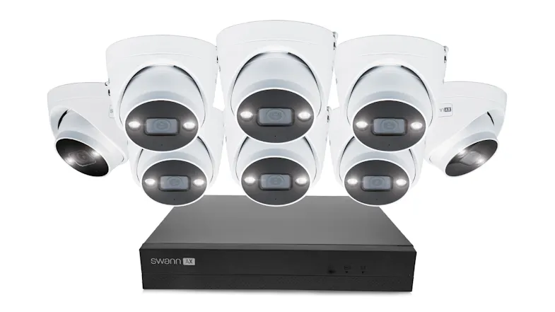 Swann AdvancedX NVR-8ADVANX 8 Channel 1TB NVR System with 8 4K Indoor/Outdoor Wired Security Spotlight Dome Camera Swann AdvancedX NVR-8ADVANX 8 Channel 1TB NVR System with 8 4K Indoor/Outdoor Wired Security Spotlight Dome Camera