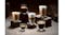 Six coffee drinks in clear glasses arranged on dark blocks Six coffee drinks in clear glasses arranged on dark blocks