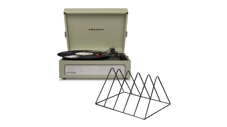 Crosley Voyager Bluetooth Turntable with Gadhouse Vinyl Rack - Sage Green Crosley Voyager Bluetooth Turntable with Gadhouse Vinyl Rack - Sage Green