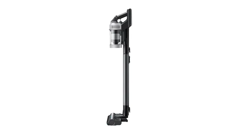 Upright cordless vacuum cleaner with a long handle and transparent dust canister Upright cordless vacuum cleaner with a long handle and transparent dust canister