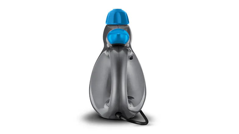 Rear view of the Bissell Steam Shot showing the handle, blue cap, and power cord extending Rear view of the Bissell Steam Shot showing the handle, blue cap, and power cord extending