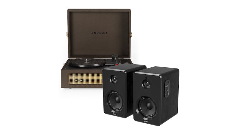 Crosley Voyager Bluetooth Turntable with Majority D40 Bluetooth Speakers - Cocoa Crosley Voyager Bluetooth Turntable with Majority D40 Bluetooth Speakers - Cocoa