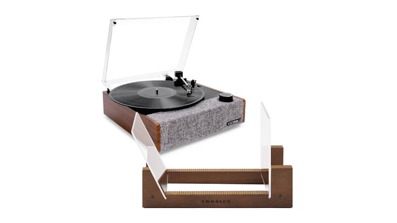 Victrola Eastwood II Bluetooth Turntable with Crosley Record Display Stand - Walnut Victrola Eastwood II Bluetooth Turntable with Crosley Record Display Stand - Walnut