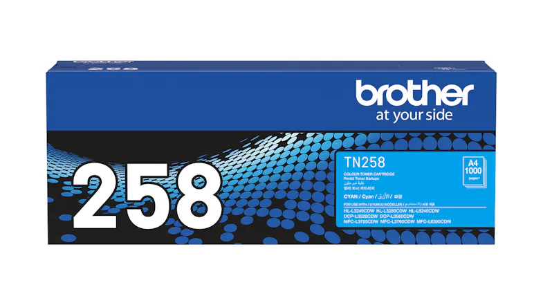 A full view of the Brother TN258 Toner Cartridge A full view of the Brother TN258 Toner Cartridge