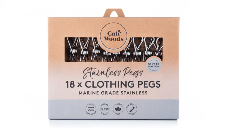 CaliWoods Stainless Steel Clothing Pegs 18pcs. CaliWoods Stainless Steel Clothing Pegs 18pcs.