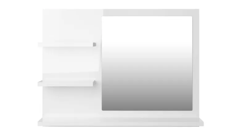 NNEVL gloss white bathroom mirror with built-in shelving featuring a rectangular mirror panel, two side shelves, and a bottom ledge NNEVL gloss white bathroom mirror with built-in shelving featuring a rectangular mirror panel, two side shelves, and a bottom ledge