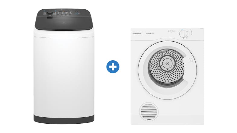 Westinghouse 6kg Top Loading Washing Machine & 4.5kg Timer Vented Dryer Package - White (WDV457H3WB + WWT6084J5WA) Westinghouse 6kg Top Loading Washing Machine & 4.5kg Timer Vented Dryer Package - White (WDV457H3WB + WWT6084J5WA)