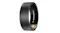 Side perspective of a smart ring with a glossy grey exterior and illuminated sensors inside Side perspective of a smart ring with a glossy grey exterior and illuminated sensors inside