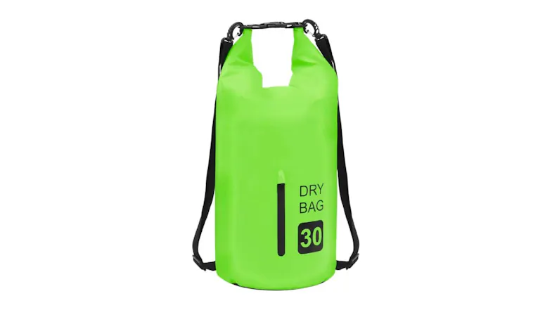 Green NNEVL waterproof dry bag with "DRY BAG 30" printed on the front Green NNEVL waterproof dry bag with "DRY BAG 30" printed on the front