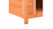 A close-up angle of a wooden dog house leg and base, showing an elevated design A close-up angle of a wooden dog house leg and base, showing an elevated design