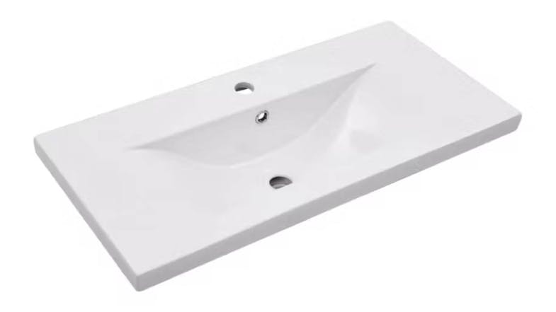 NNEVL Square Ceramic Basin with Built-In Overflow 81 x 39.5 x 18.5cm - White NNEVL Square Ceramic Basin with Built-In Overflow 81 x 39.5 x 18.5cm - White