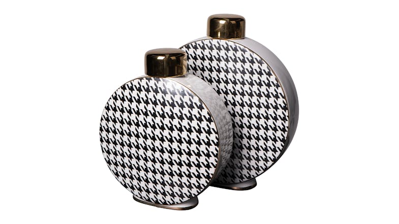 Luxe Herringbone Round Ceramic Jar Set 2pcs Luxe Herringbone Round Ceramic Jar Set 2pcs