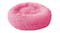 A round, fluffy, rose pet bed designed for small animals like cats or dogs. A round, fluffy, rose pet bed designed for small animals like cats or dogs.