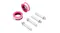 Two rolls of white plumber’s tape with pink spools and four silver expansion bolts Two rolls of white plumber’s tape with pink spools and four silver expansion bolts