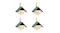 Four identical NNEVL wooden birdhouses with green roofs, arranged in a two-by-two grid Four identical NNEVL wooden birdhouses with green roofs, arranged in a two-by-two grid