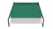 A front view of the green elevated pet bed with a sturdy black steel frame and taut fabric surface A front view of the green elevated pet bed with a sturdy black steel frame and taut fabric surface