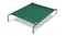 A side view of a green elevated pet bed showing the durable steel frame and stretched fabric A side view of a green elevated pet bed showing the durable steel frame and stretched fabric