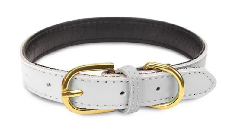 Fluff n' Stuff Deluxe Leather Collar Large - White Fluff n' Stuff Deluxe Leather Collar Large - White