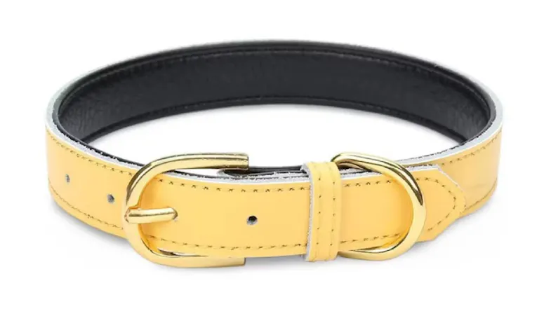 Fluff n' Stuff Deluxe Leather Collar Large - Yellow Fluff n' Stuff Deluxe Leather Collar Large - Yellow