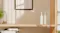 A wooden shelf with two identical white vases A wooden shelf with two identical white vases