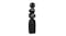 A detailed view of a tall, black, decorative sculpture with abstract shapes stacked on top of a pillar A detailed view of a tall, black, decorative sculpture with abstract shapes stacked on top of a pillar
