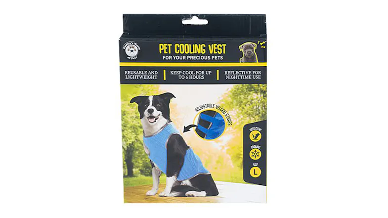 A box packaging of the Pet Cooling Vest. A box packaging of the Pet Cooling Vest.