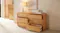 A 6-drawer lowboy dresser with three drawers open. A 6-drawer lowboy dresser with three drawers open.