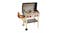 A grill set with a wooden frame and a metal grill surface. A grill set with a wooden frame and a metal grill surface.