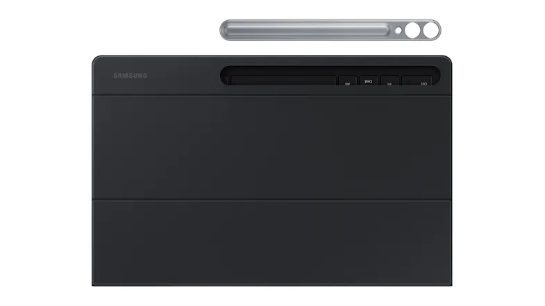The Samsung slim cover is shown with a detached stylish holder. The Samsung slim cover is shown with a detached stylish holder.