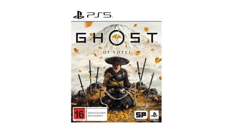 A man in samurai armour with a snowy mountain and the "Ghost Of Yotei" PS5 game title in the background. A man in samurai armour with a snowy mountain and the "Ghost Of Yotei" PS5 game title in the background.