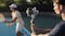Videographer filming a tennis player using a DJI gimbal. Videographer filming a tennis player using a DJI gimbal.