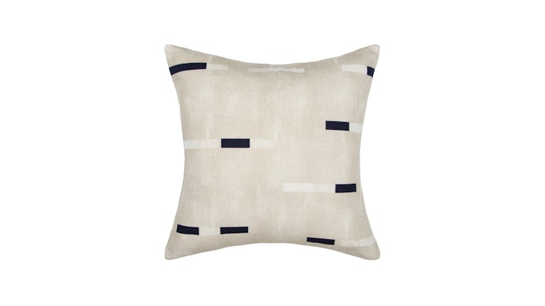 Square cushion with a light, textured fabric and a geometric design Square cushion with a light, textured fabric and a geometric design