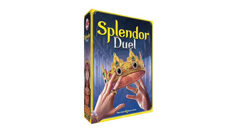 A side-facing view box cover of the DUEL Deckbuilding Card Game A side-facing view box cover of the DUEL Deckbuilding Card Game