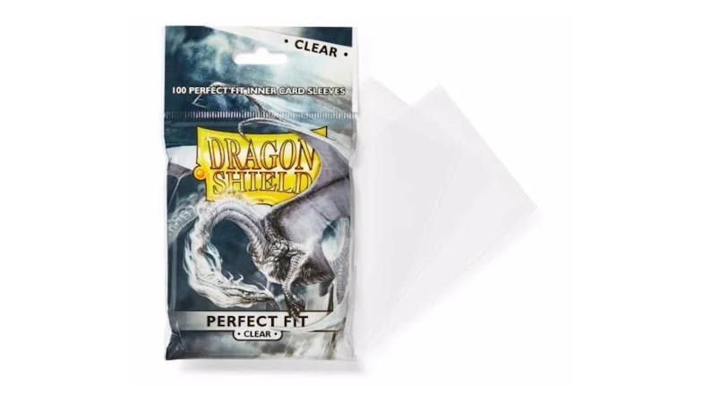 A pack of 100 Dragon Shield Perfect Fit clear inner card sleeves. A pack of 100 Dragon Shield Perfect Fit clear inner card sleeves.