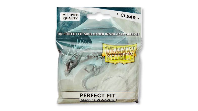 A pack of 100 Dragon Shield Perfect Fit clear sideloader inner card sleeves. A pack of 100 Dragon Shield Perfect Fit clear sideloader inner card sleeves.