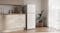 White Haier fridge in a minimalist kitchen interior White Haier fridge in a minimalist kitchen interior