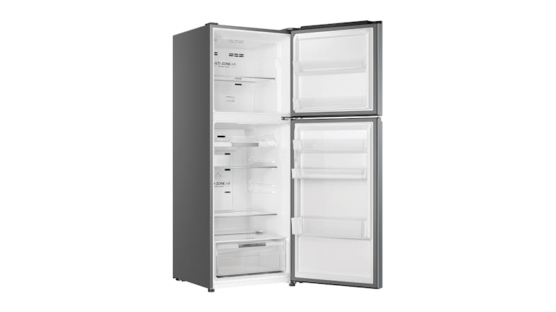 A side-angled view of an open Haier Fridge Freezer A side-angled view of an open Haier Fridge Freezer