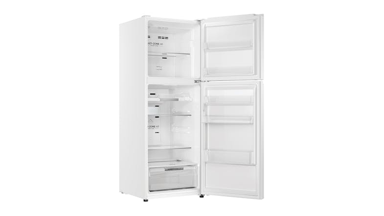 A side-angled view of an open Haier Fridge Freezer A side-angled view of an open Haier Fridge Freezer