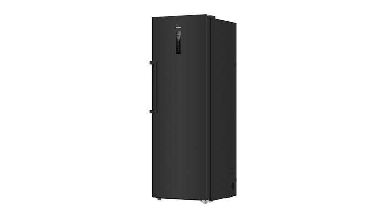 A slightly angled view of a closed black freezer, facing left A slightly angled view of a closed black freezer, facing left
