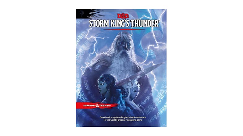 A D&D cover featuring a storm giant looms over lightning-filled skies and other giants A D&D cover featuring a storm giant looms over lightning-filled skies and other giants