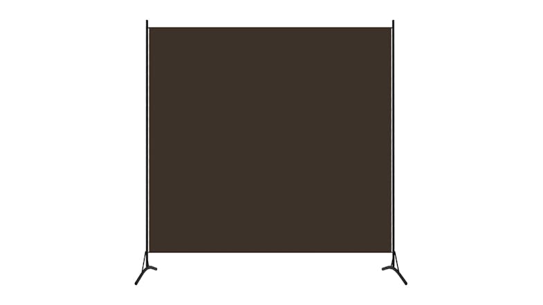 A dark brown rectangular divider with two black stands A dark brown rectangular divider with two black stands