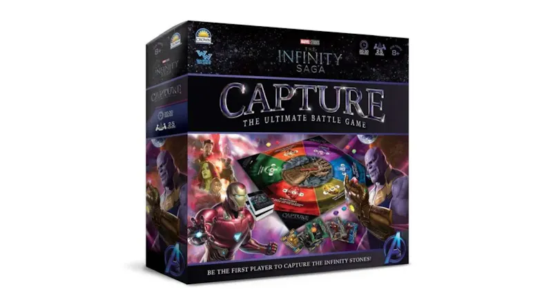 Marvel Infinity Saga Capture board game box featuring Thanos, Iron Man, and other Avengers characters Marvel Infinity Saga Capture board game box featuring Thanos, Iron Man, and other Avengers characters