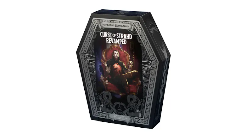 Dungeons & Dragons Curse of Strahd Revamped box set in a coffin-shaped package with gothic artwork Dungeons & Dragons Curse of Strahd Revamped box set in a coffin-shaped package with gothic artwork