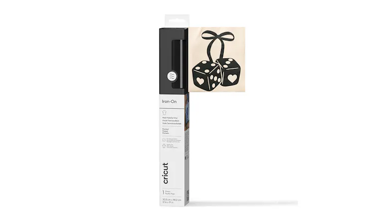 A box of vinyl sheet with a black dice sample design A box of vinyl sheet with a black dice sample design