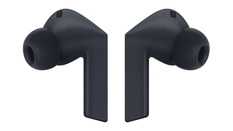 Black wireless earbuds with silicone tips Black wireless earbuds with silicone tips